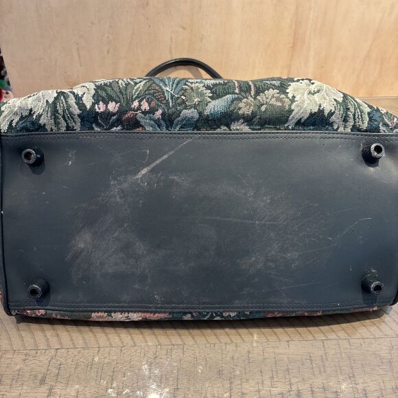 Vintage Atlantic Carpet Bag Carryon Mary Poppins Style Floral Tapestry Green - Picture 6 of 7